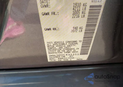 2015 Nissan Altima 2.5 S from USA, damaged, VIN 1N4AL3AP2FC435351